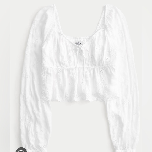 White Hollister long sleeve crop top - Picture 1 of 4